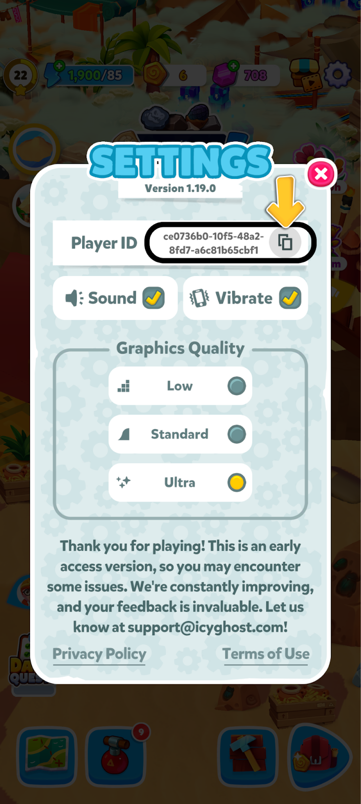 Player ID in settings